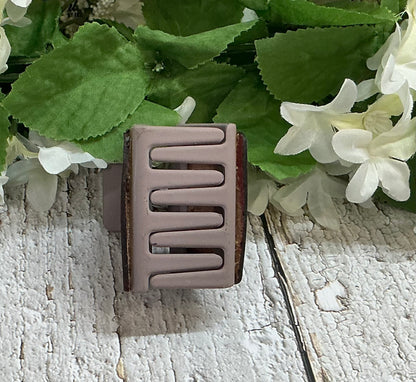 Pink Chevron Leather Taupe Hair Claw Clip - Small 2"