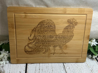 Mandala Rooster Cutting Charcuterie Board Large