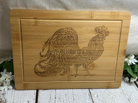 Mandala Rooster Cutting Charcuterie Board Large