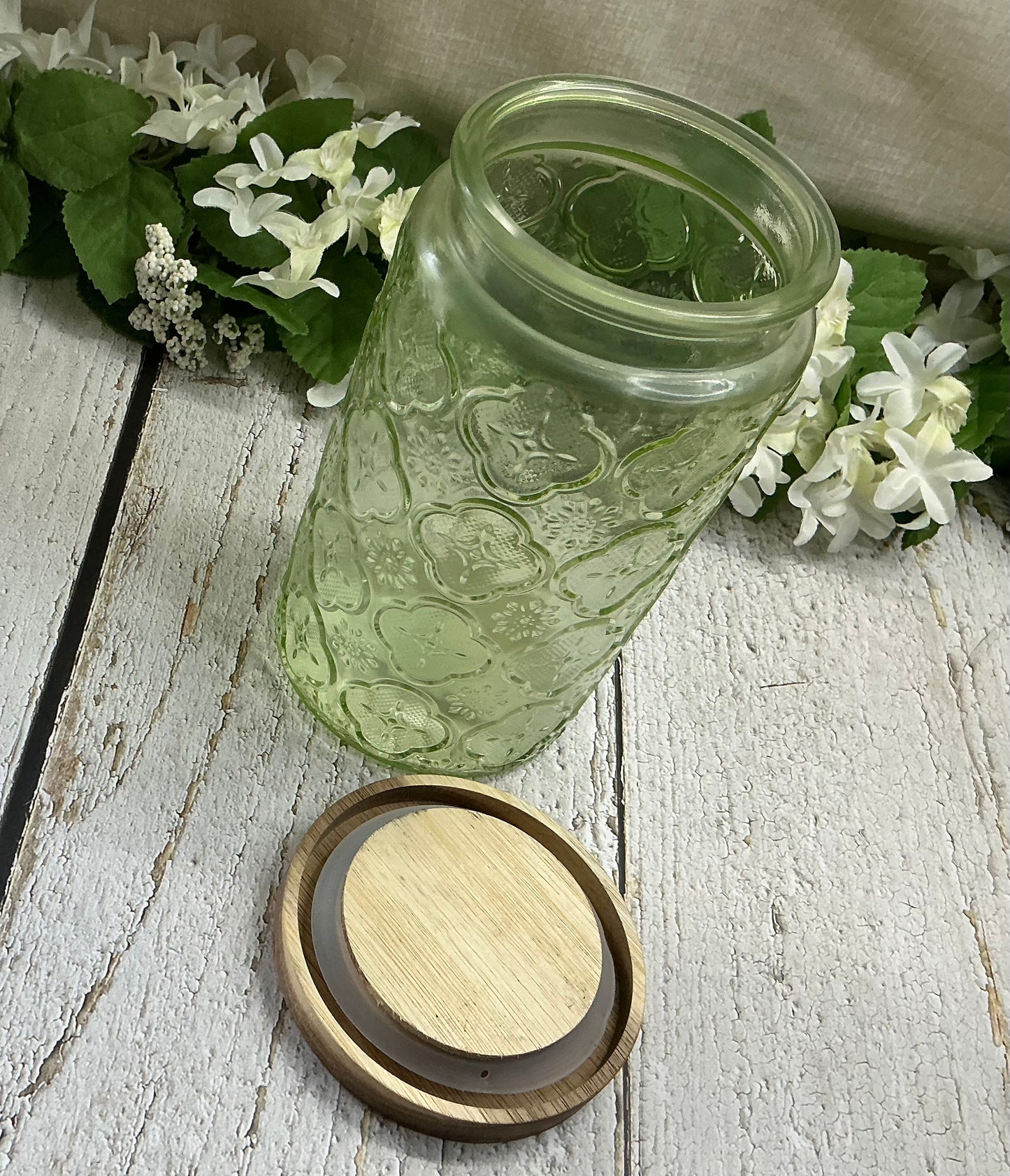 Tea Engraved Green Designed Glass  Canister