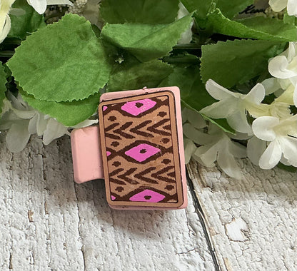 Boho Aztec Pink Leather Hair Claw Clip - Small 2"