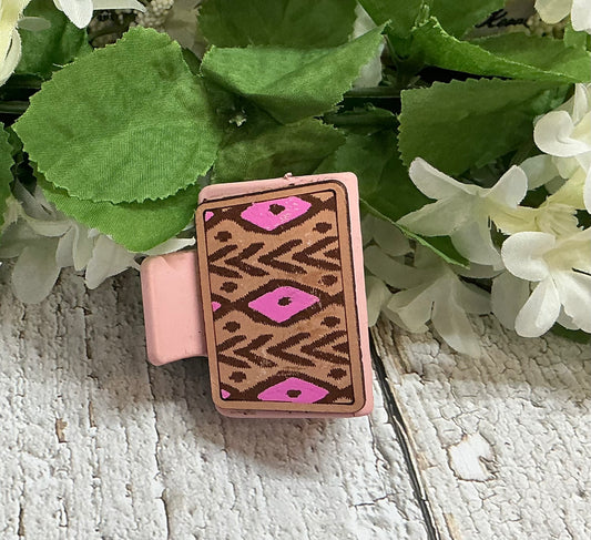 Boho Aztec Pink Leather Hair Claw Clip - Small 2"