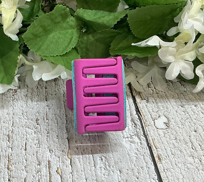 Bright Colored Fireworks Design Leather Hair Claw Clip Pink - Small 2"