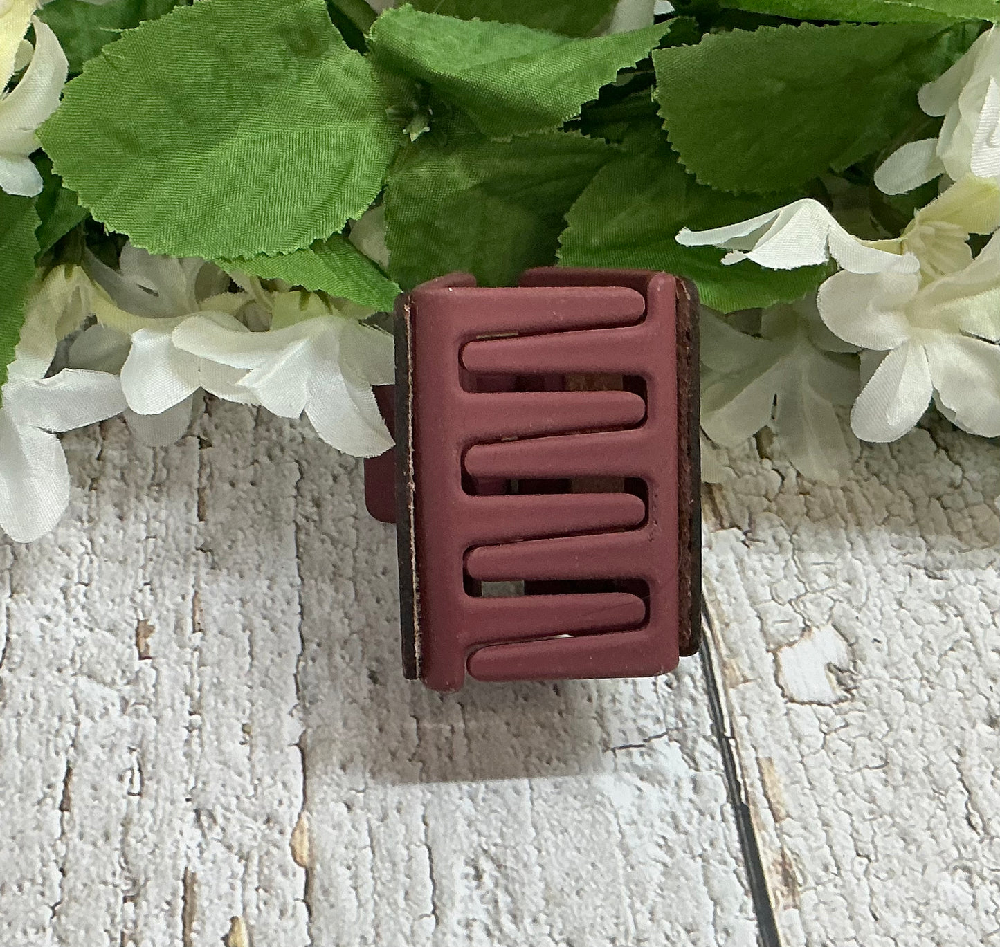 Burgundy and White Chevron Hair Claw Clip- Small 2”