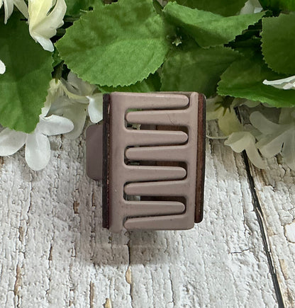 Pink Geometric Leather on Taupe Hair Claw Clip - Small 2”