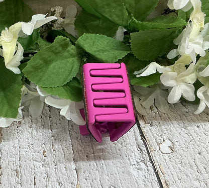 Pink Floral Leather Hair Claw Clip - Small 2"