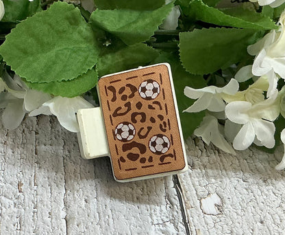 Cheetah Soccer Leather Hair Claw Clip - Small 2"
