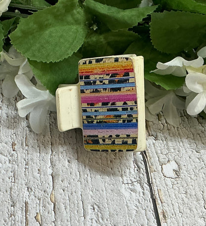 Cheetah Print and Serape Pattern Leather Hair Claw Clip - Small 2"