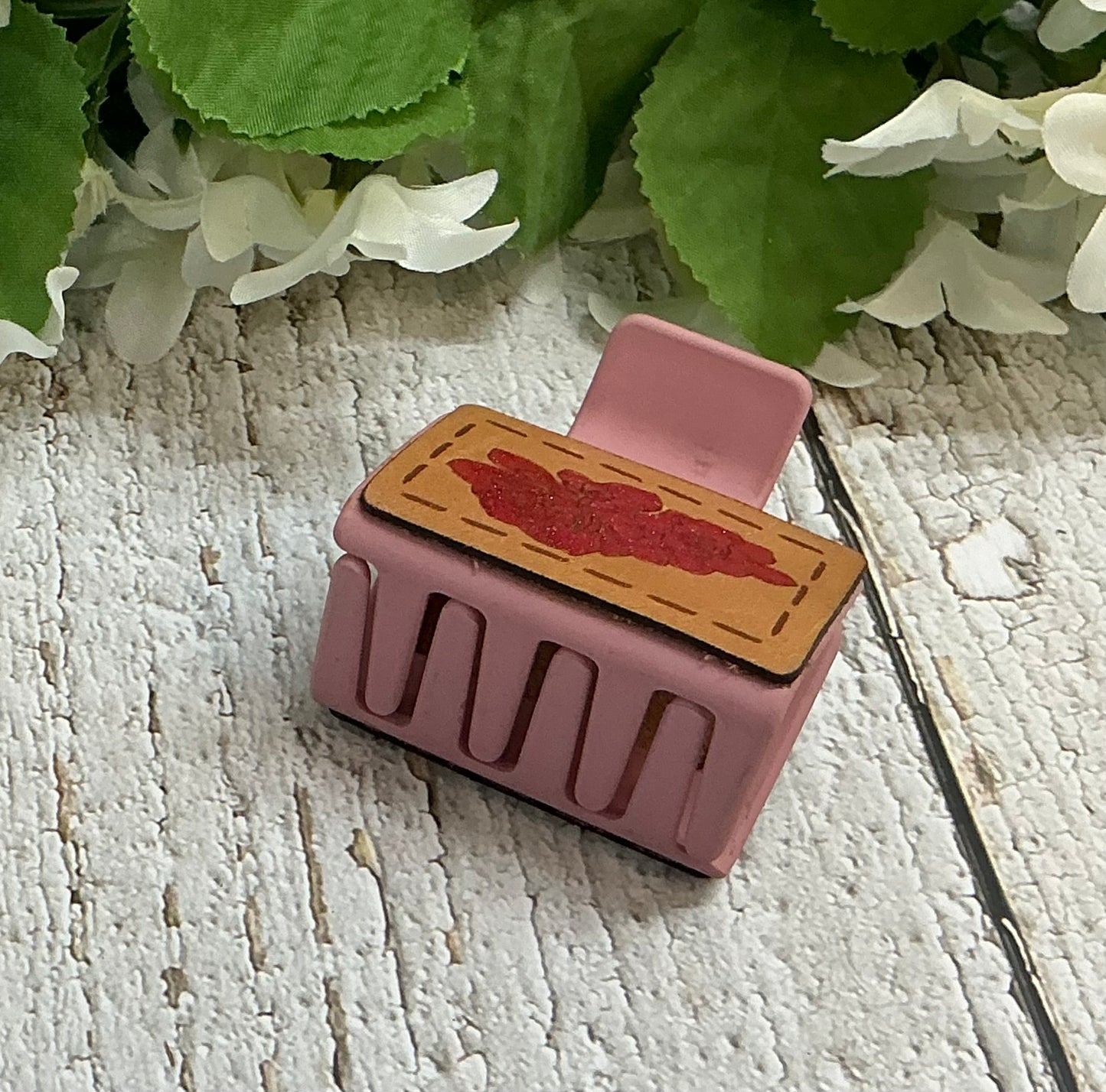 Pink Bunch of Flowers Leather Hair Claw Clip - Small 2"