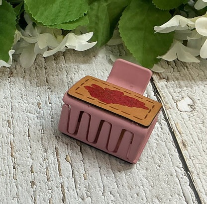 Pink Bunch of Flowers Leather Hair Claw Clip - Small 2"