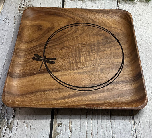 Dragonfly Engraved Wood Tray