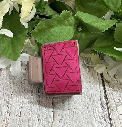 Pink Geometric Leather on Taupe Hair Claw Clip - Small 2”