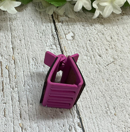 Pink Floral Flower Rose Leather Hair Claw Clip - Small 2"