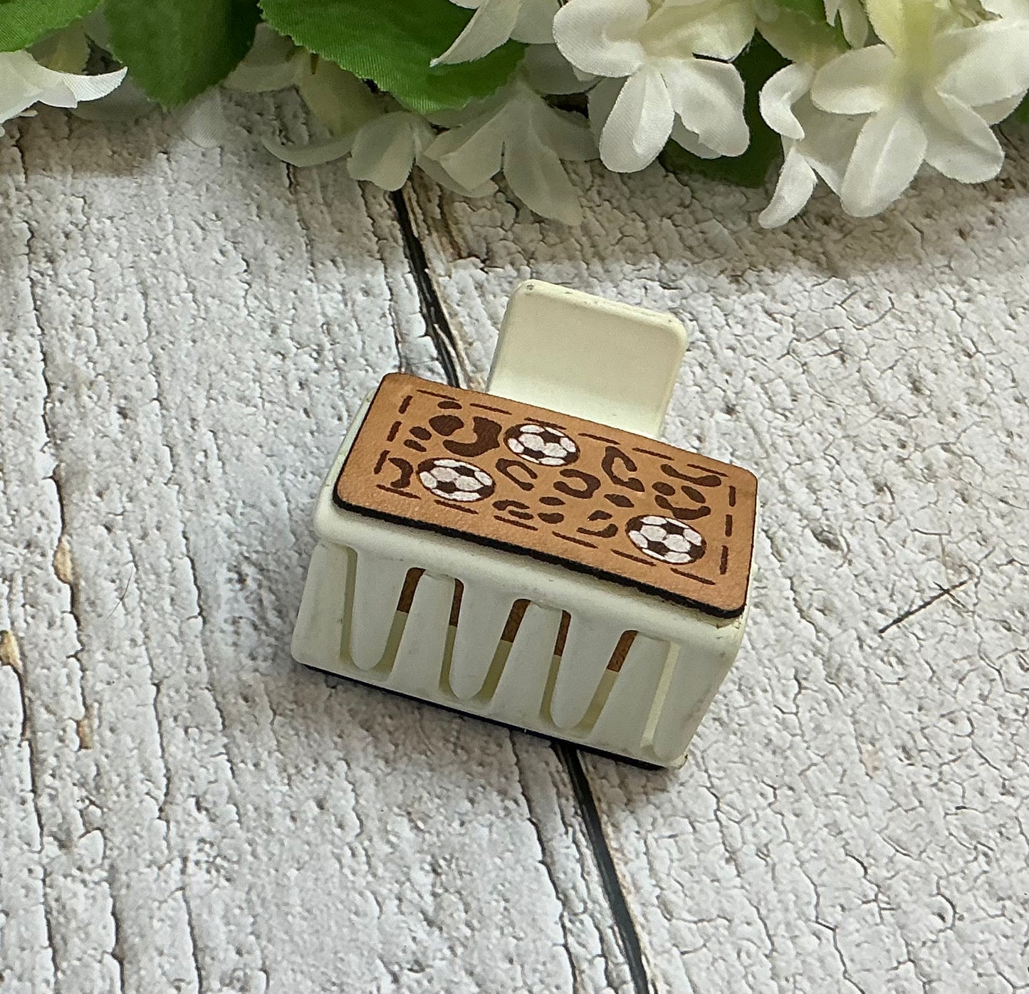 Cheetah Soccer Leather Hair Claw Clip - Small 2"