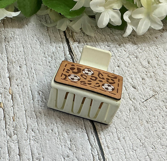 Cheetah Soccer Leather Hair Claw Clip - Small 2"