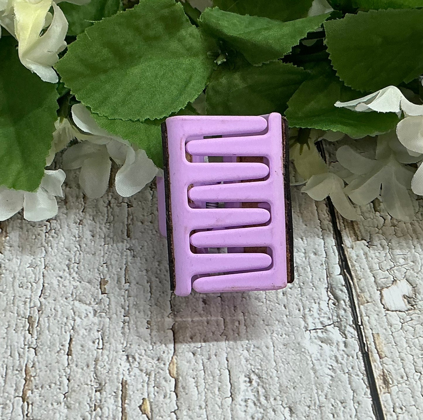 Purple Floral Leather Engraved Hair Claw Clip - Small 2"