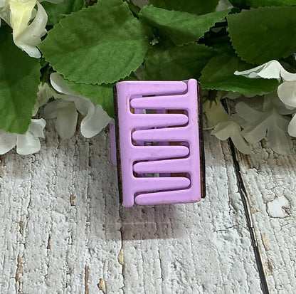 Purple Floral Leather Engraved Hair Claw Clip - Small 2"