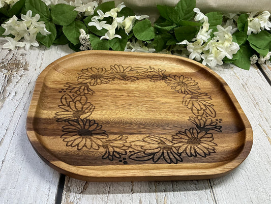 Rectangle Wooden Tray with Engraved Floral Border