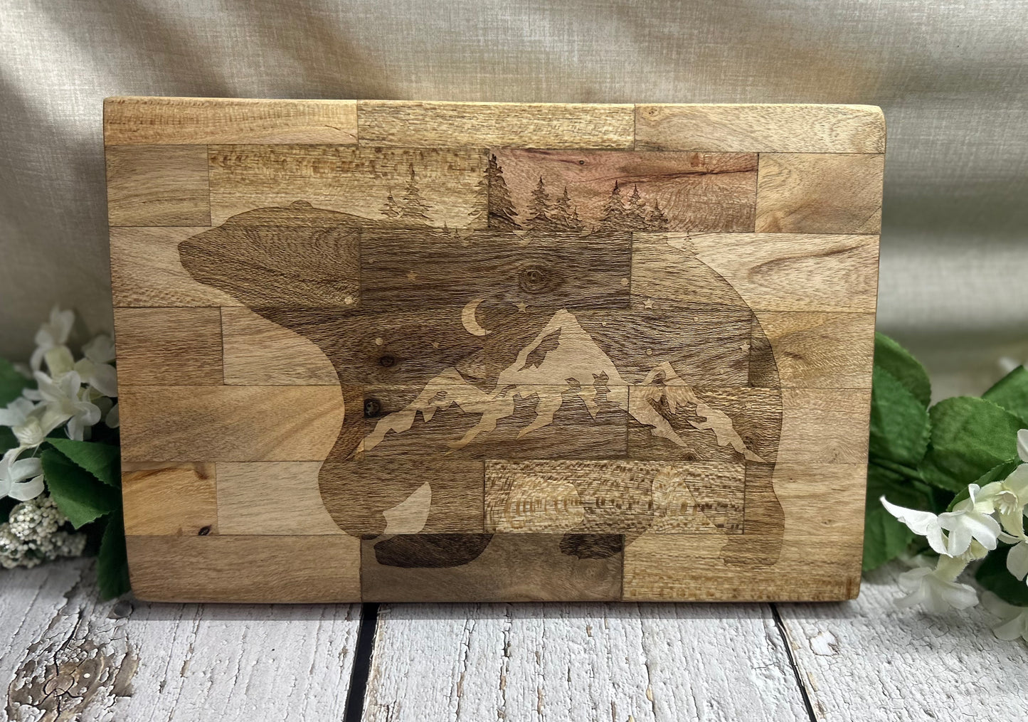 Bear Mountain Scene Chopping Block Style Cutting Charcuterie Board 12” x 8”