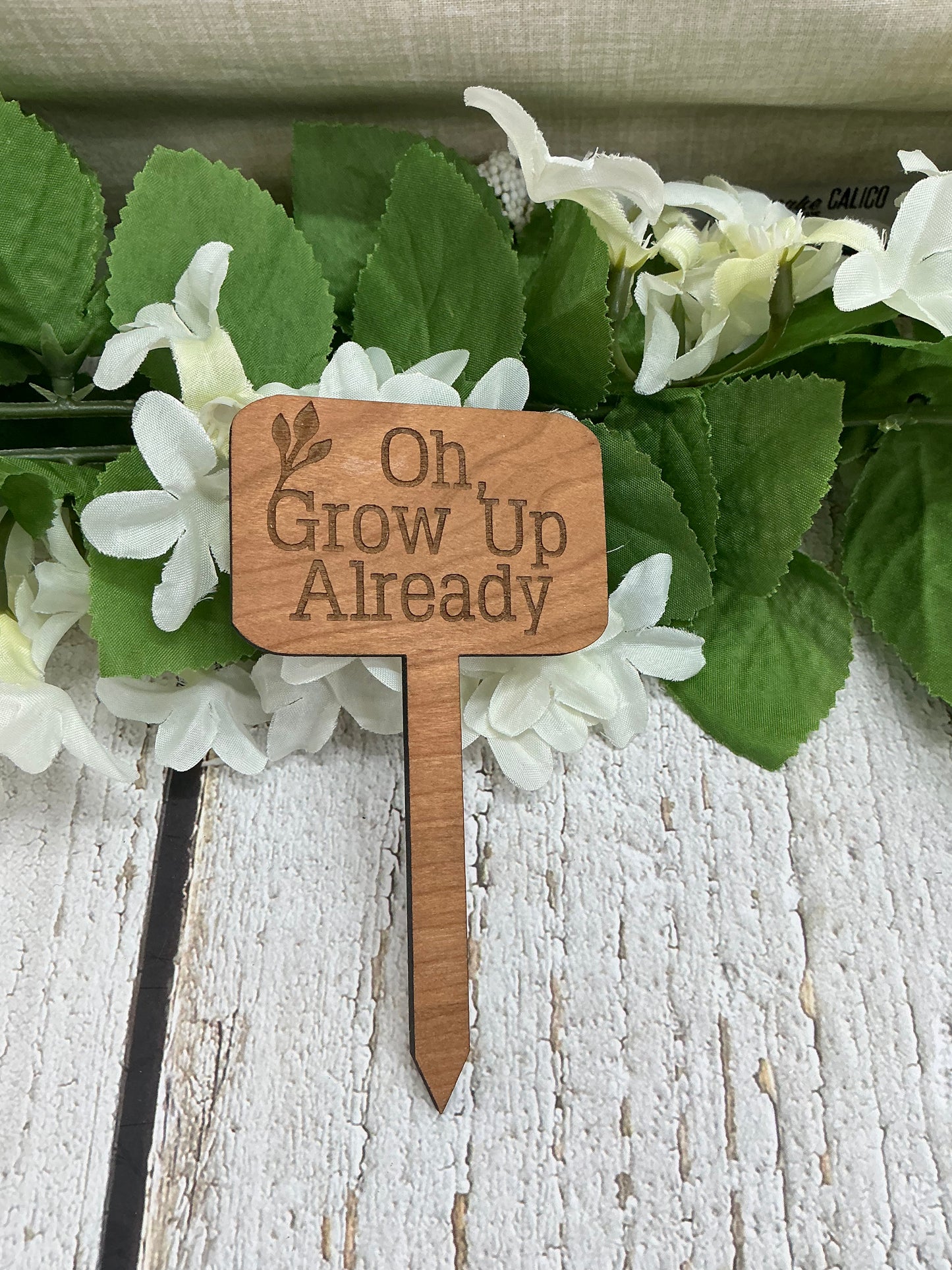 Oh, Grow Up Already Dark Wood Plant Stake