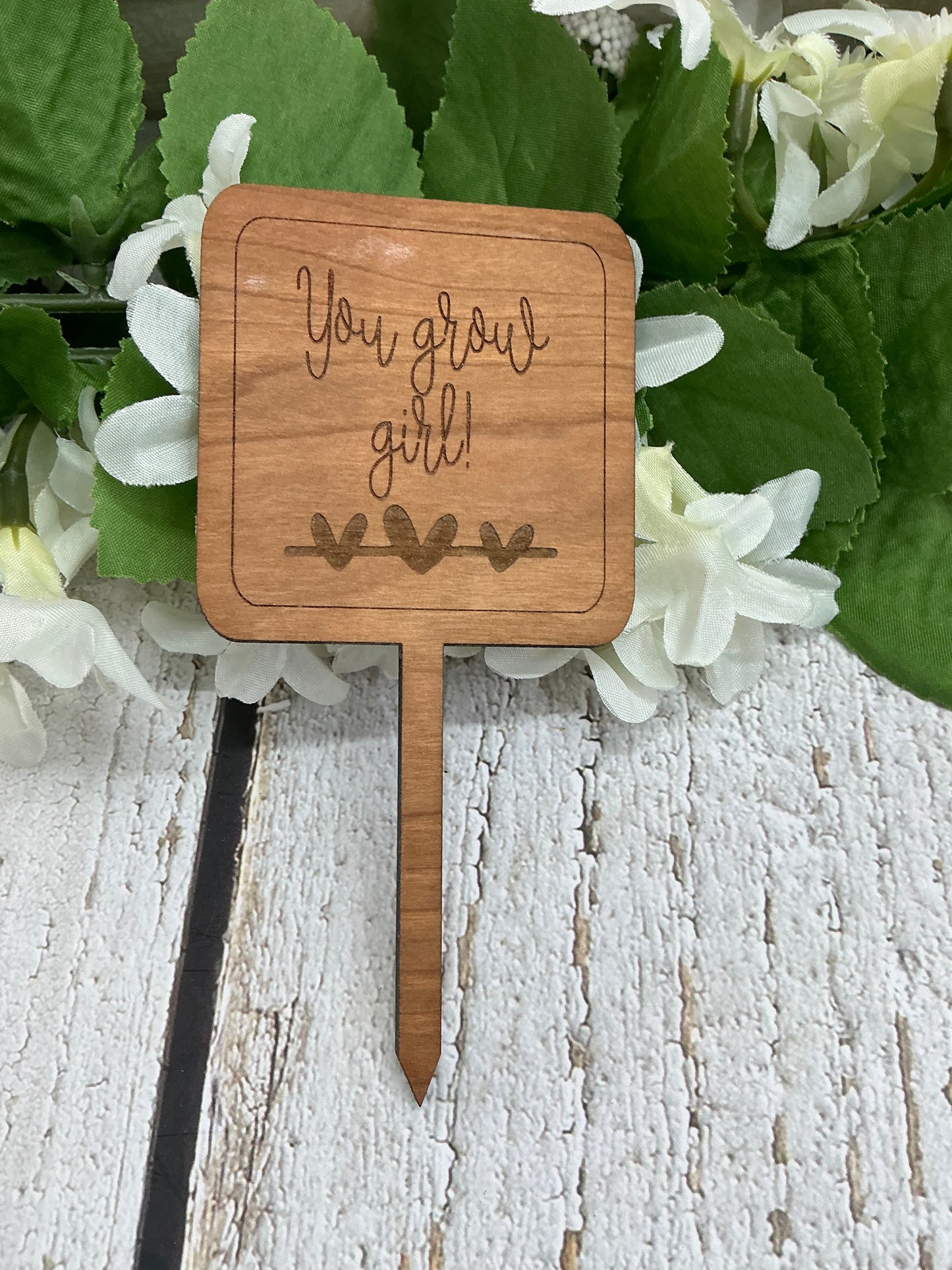 Square You Grow Girl Wood Plant Stake