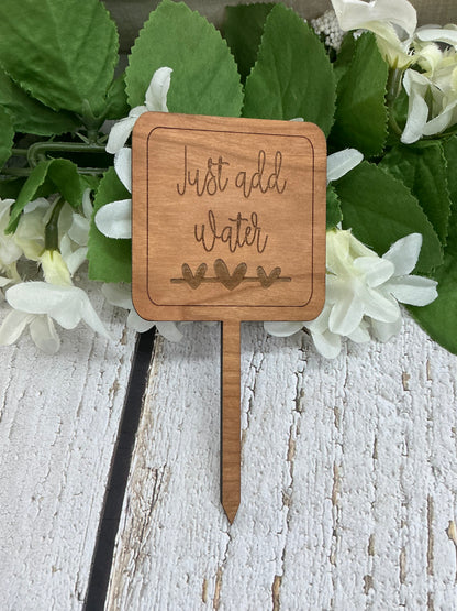 Square Just Add Water Dark Wood Plant Stake