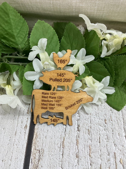 Stacked Farm Animals Meat Cooking Temperatures Wood Magnet