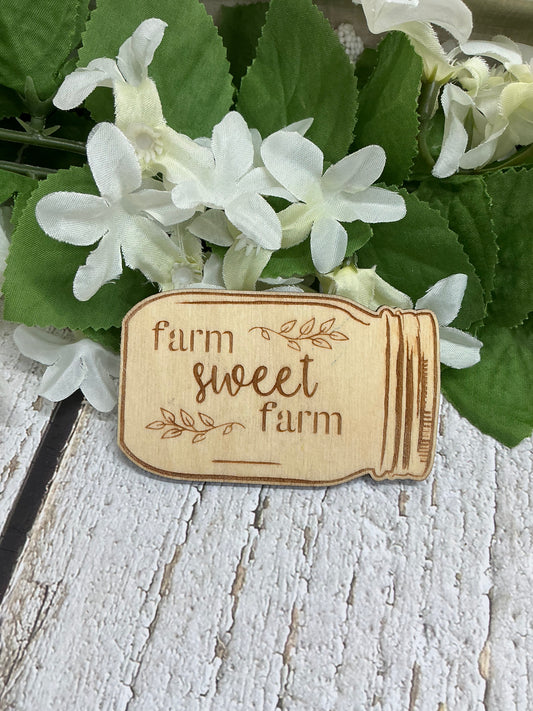 Farm Sweet Farm Mason Jar Wood Magnet