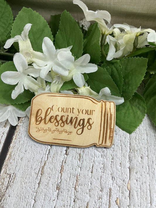 Count Your Blessings Mason Jar Wood Magnet
