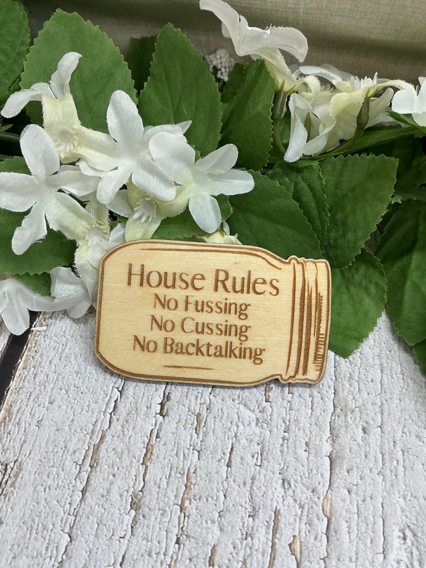 House Rules Mason Jar Wood Magnet