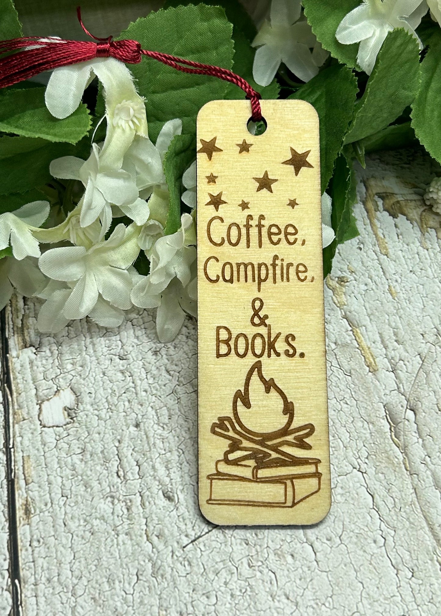 Coffee Campfire & Books - Bookmark 1/8" wood