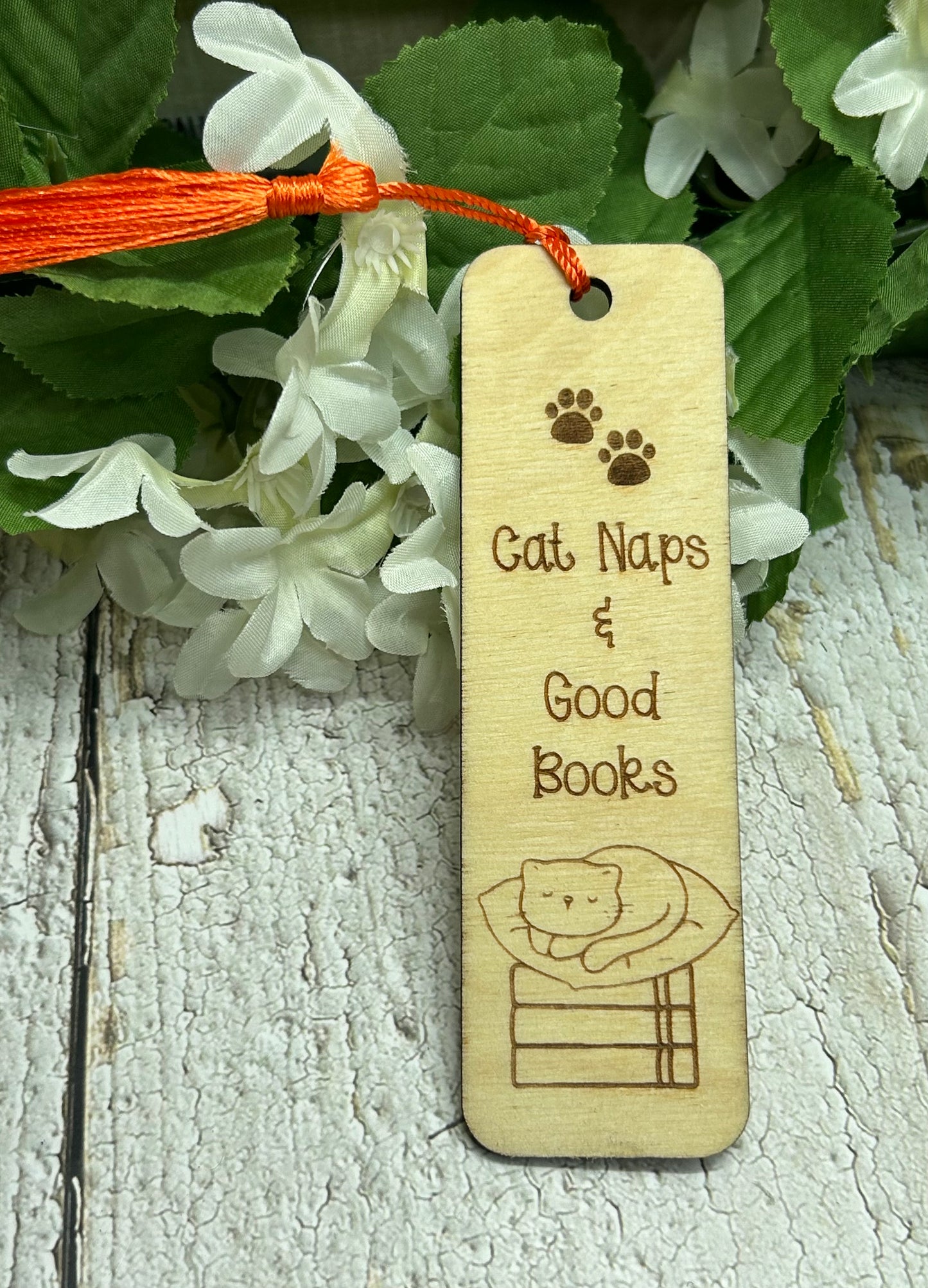 Cat Naps & Good Books Bookmark - 1/8" Wood