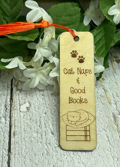 Cat Naps & Good Books Bookmark - 1/8" Wood