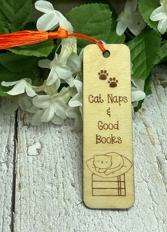 Cat Naps & Good Books Bookmark - 1/8" Wood
