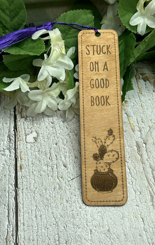Stuck On A Good Book - 1/8" Wood Succulent Bookmark