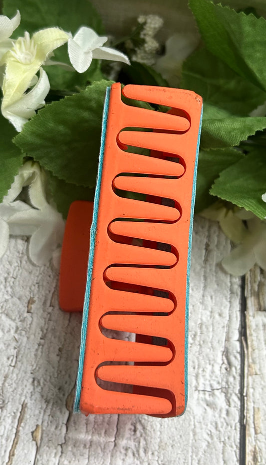 Colorful Firework Pattern Leather Orange Hair Claw Clip - Large 4"