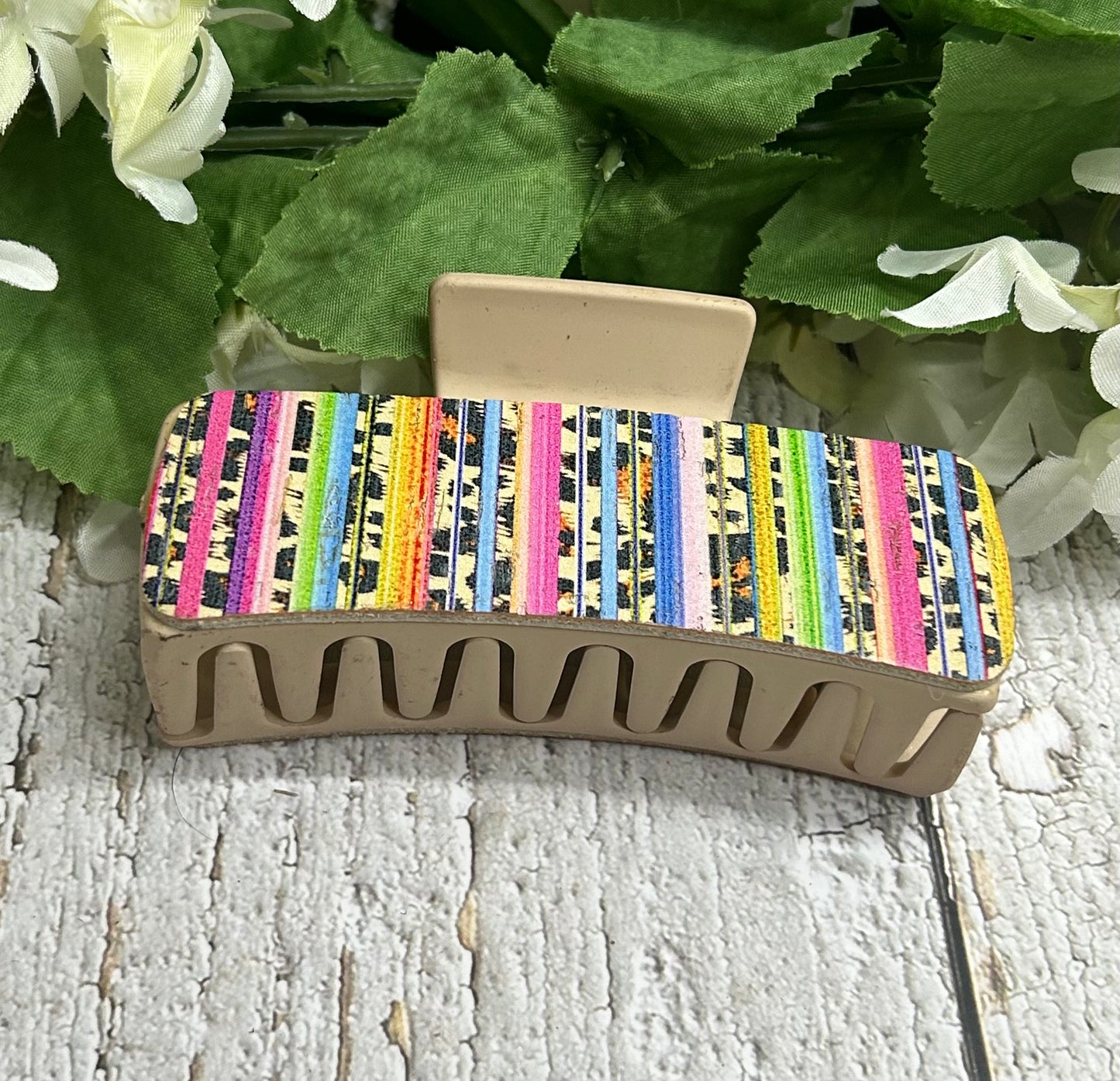 Cheetah and Serape Print Hair Claw Clip Tan - Large 4"