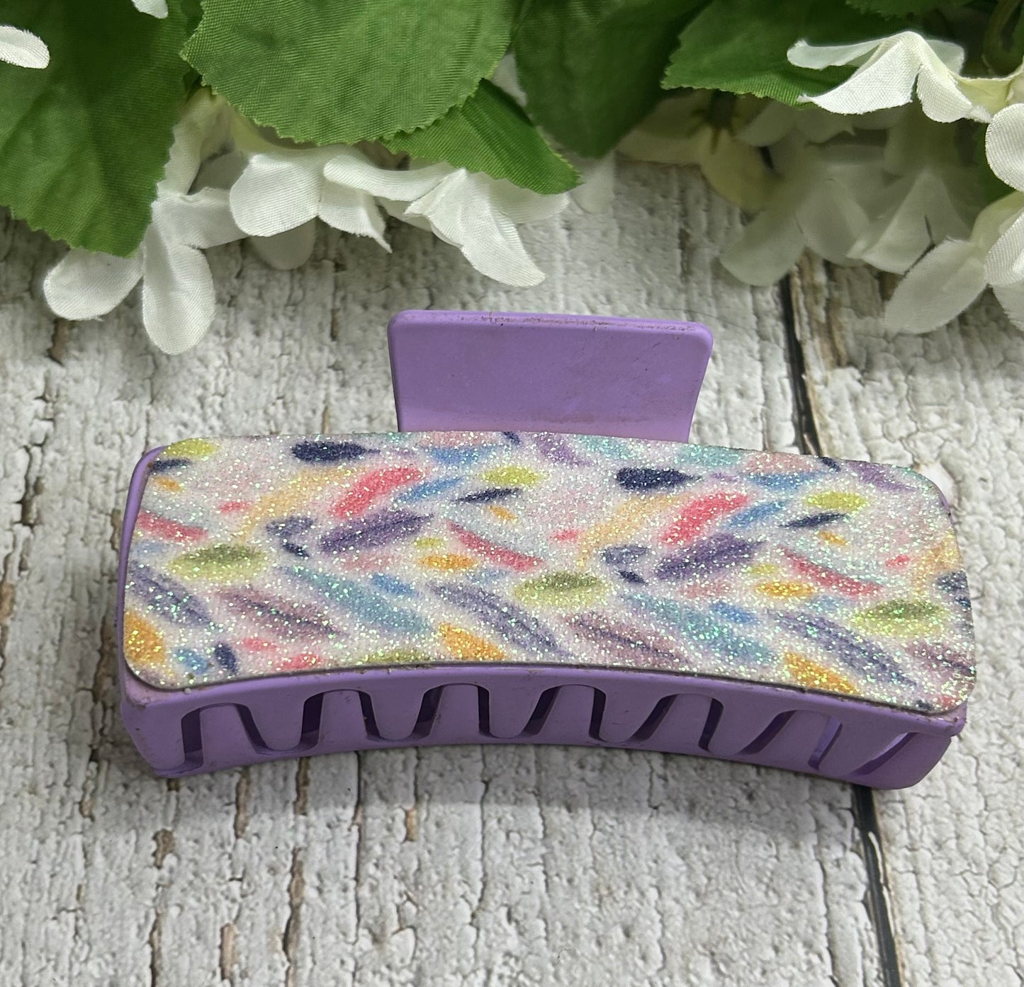 Pastel Feather and Glitter Leather Hair Claw Clip - Large 4"