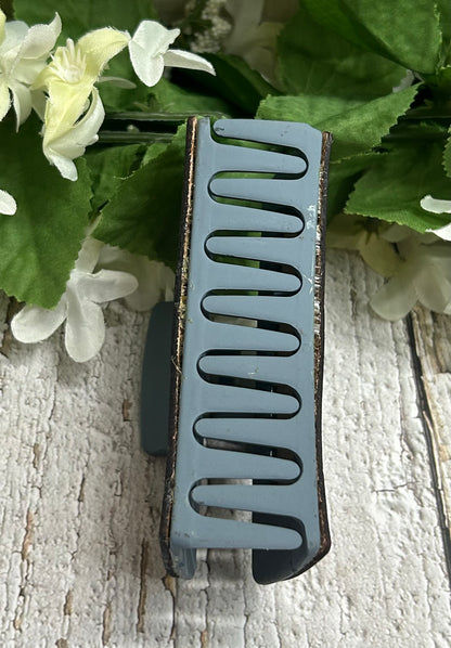 Teal Aztec Boho Engraved Leather on Blue Hair Claw Clip - Large 4"