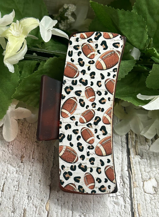 Cheetah Football Print Leather Brown Hair Claw Clip - Large 4"