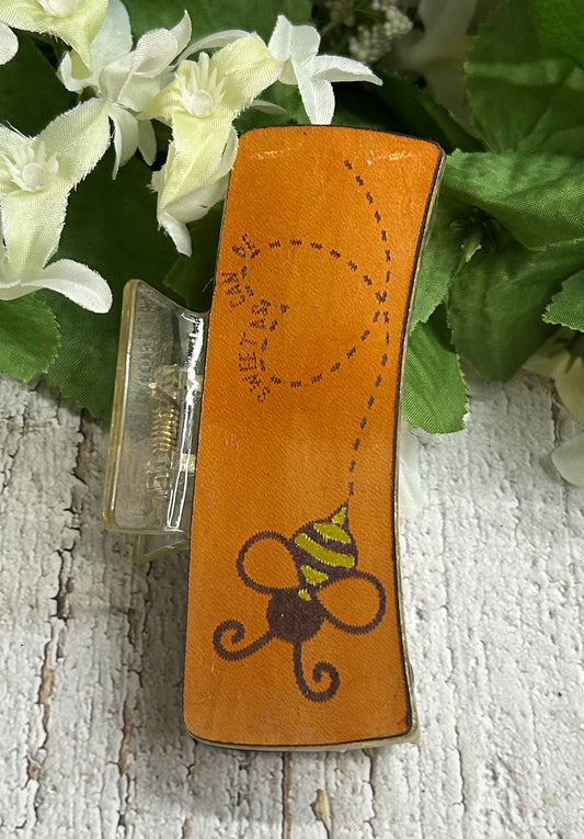 Sweet As Can Be Bee Engraved Hand Painted Leather Yellow Hair Claw Clip - Large 4"