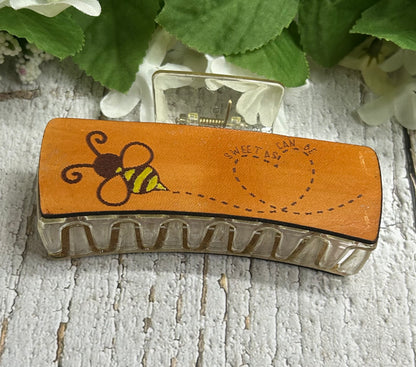 Sweet As Can Be Bee Engraved Hand Painted Leather Yellow Hair Claw Clip - Large 4"