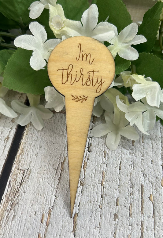 I'm Thirsty Light Plant Stake - Wood