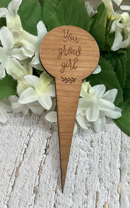 You Grow Girl Dark Wood Plant Stake