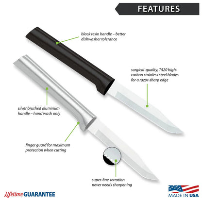 Serrated Regular Paring Knife - Black Handle Rada